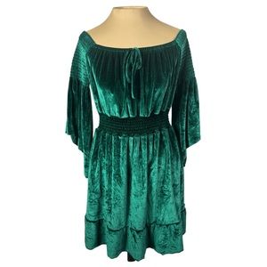 Romwe Green Velour Bell Sleeve Dress